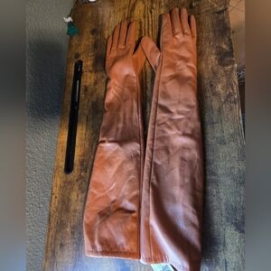 Anthropologie Long Leather Gloves in Brown